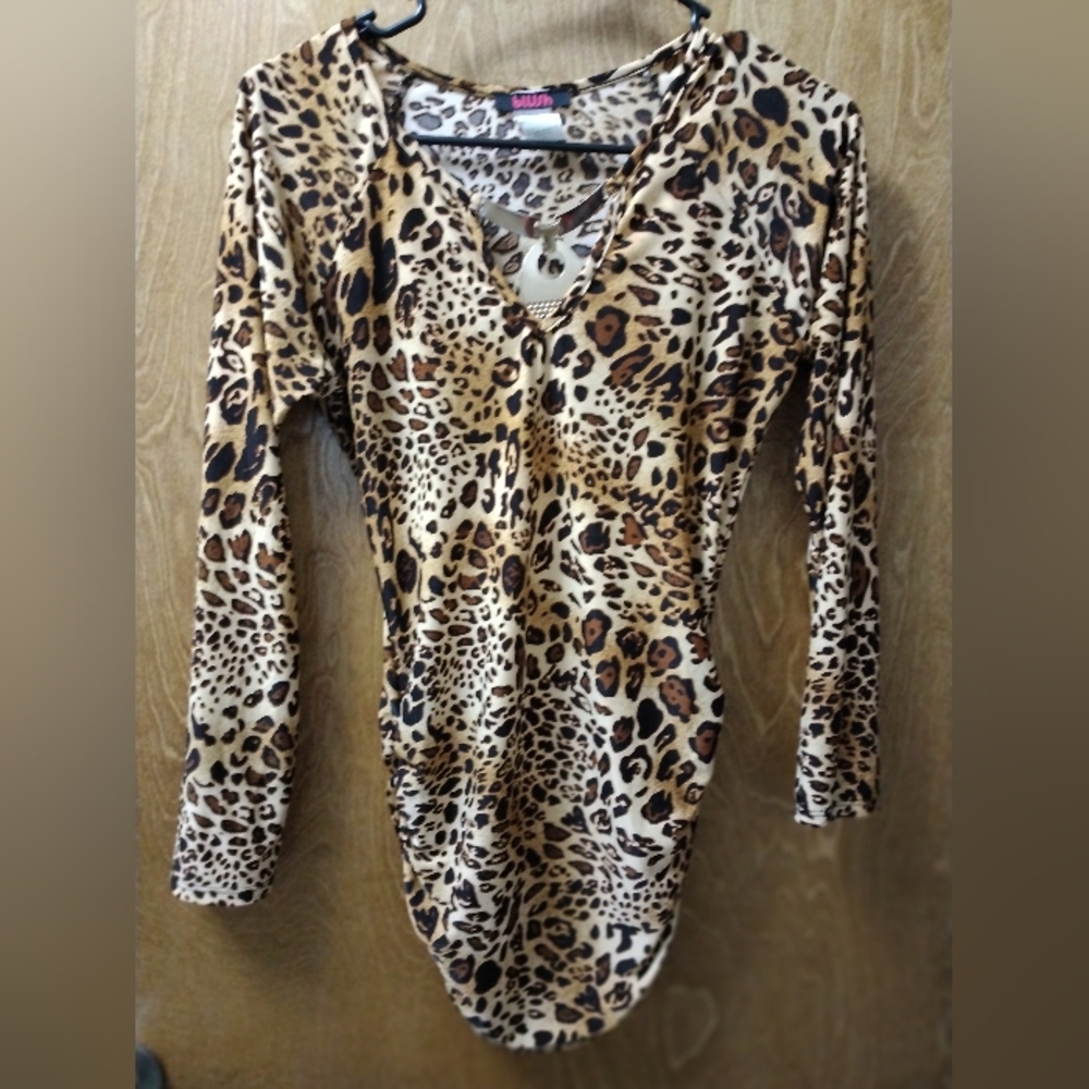 Ruched Leopard Print Top Built-in Necklace